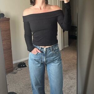 Black ribbed off the shoulder top